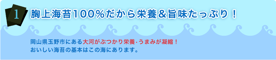 胸上海苔100％だから栄養、旨味たっぷり！